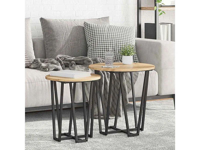 Ensemble de tables d'appoint 2 pièces Chêne artisanal et noir