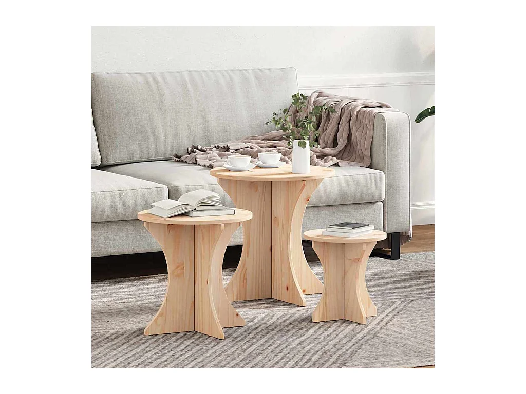Table basse 3 pièces Naturel 46 x 46 x 47 cm Bois massif en pin