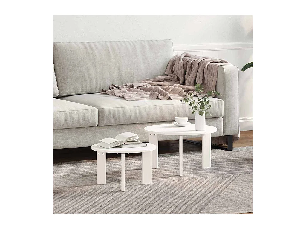 Table basse 2 pièces Blanc 47,5 x 47,5 x 27 cm Bois de pin massif