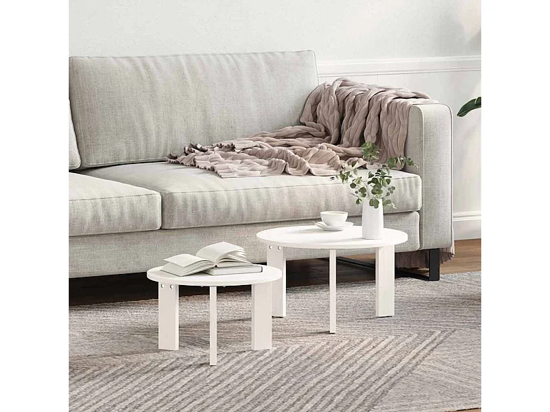 Salontafel 2 pcs Wit 47.5 x 47.5 x 27 cm Massief grenenhout