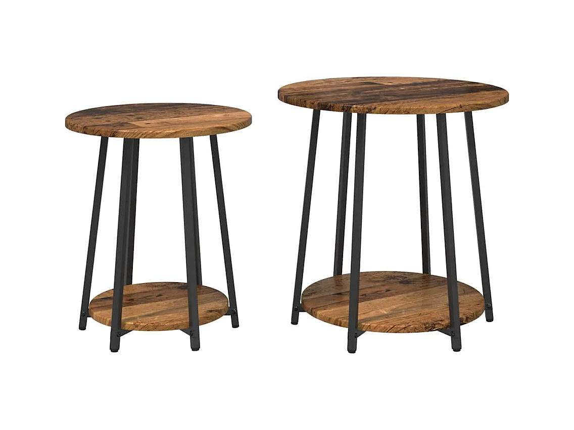 Ensemble de tables d'appoint 2 pièces Bois ancien et noir