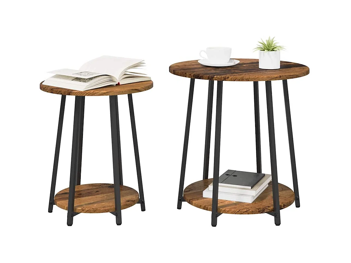 Ensemble de tables d'appoint 2 pièces Bois ancien et noir