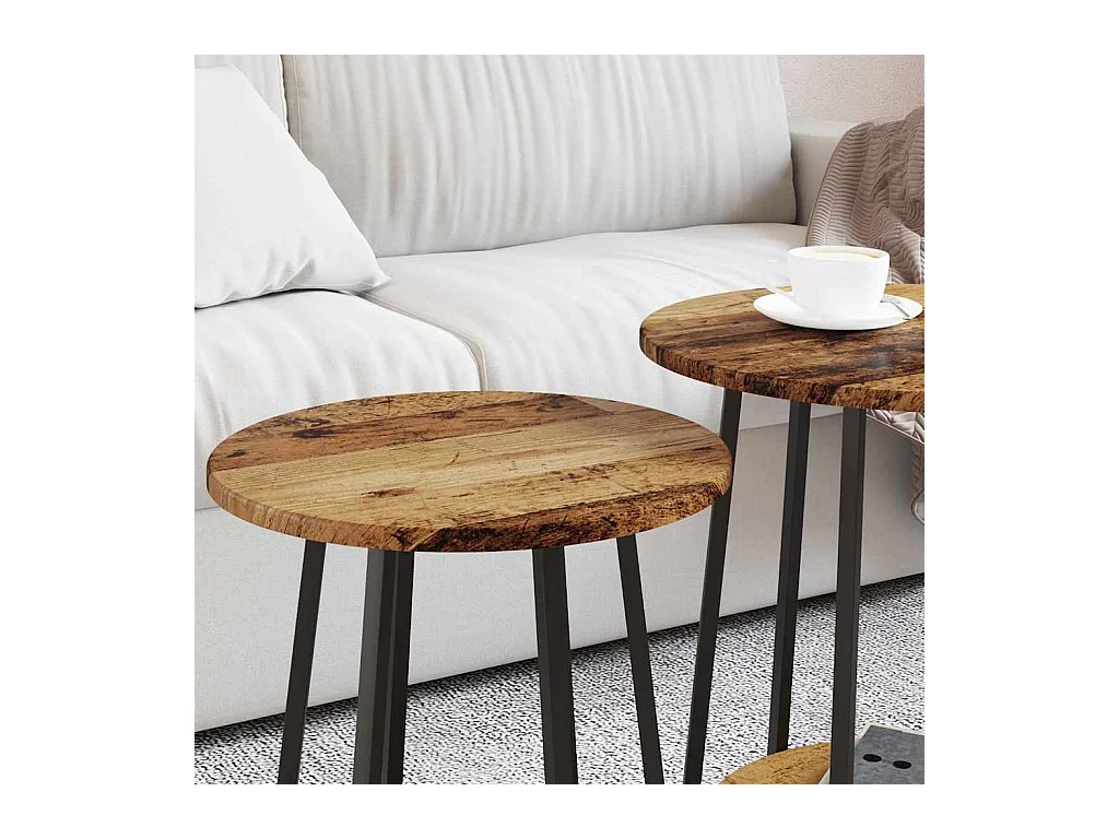 Ensemble de tables d'appoint 2 pièces Bois ancien et noir