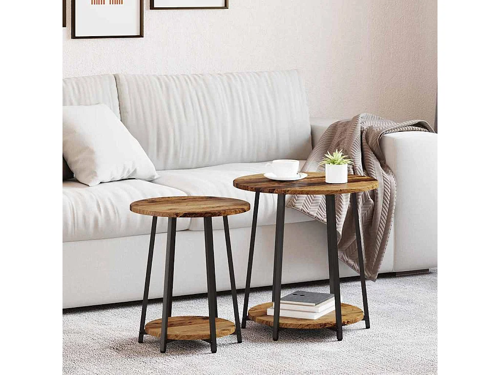 Bijzettafelset 2 pcs Oud hout en Zwart 50 x 50 x 51 cm