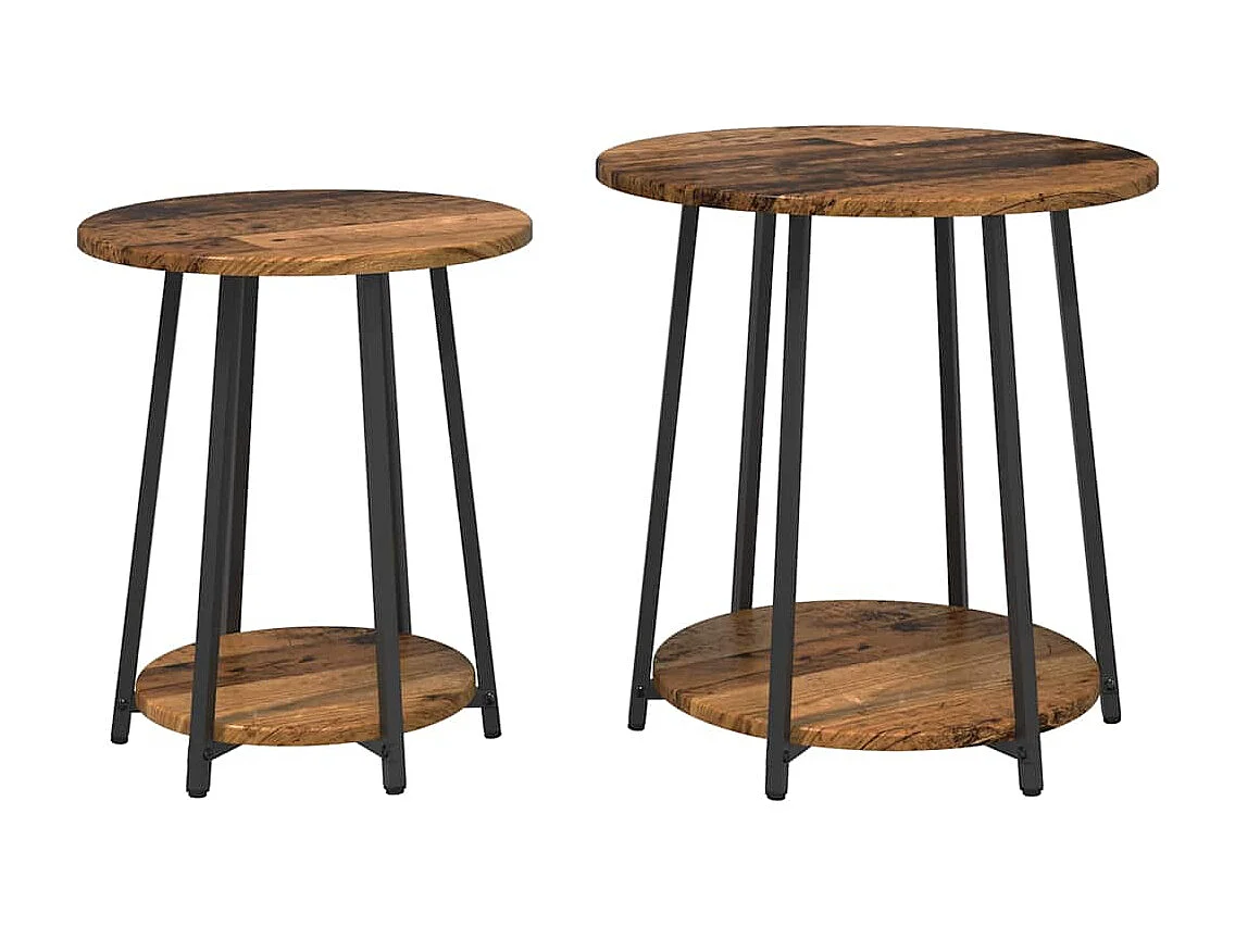 Bijzettafelset 2 pcs Oud hout en Zwart 50 x 50 x 51 cm