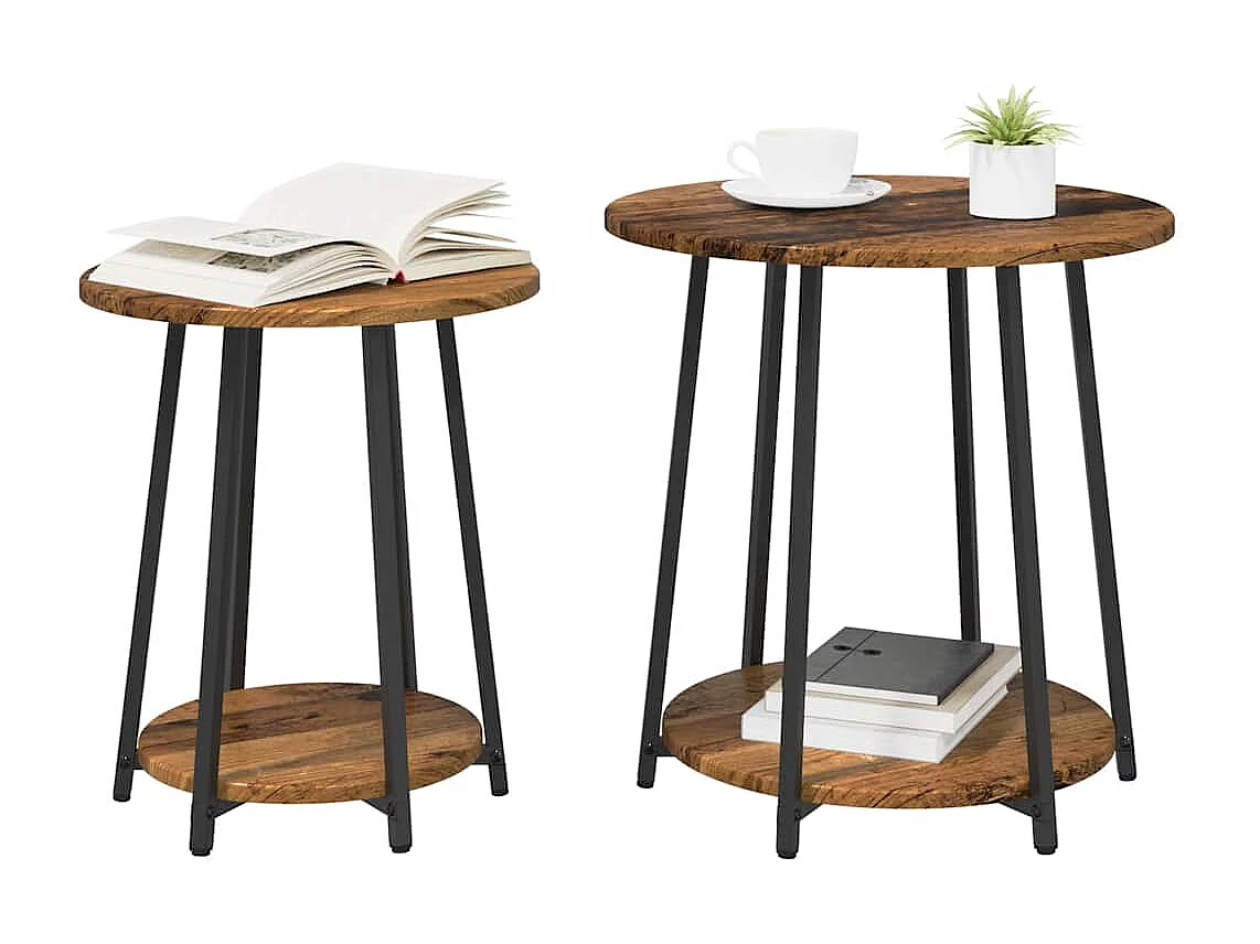 Bijzettafelset 2 pcs Oud hout en Zwart 50 x 50 x 51 cm