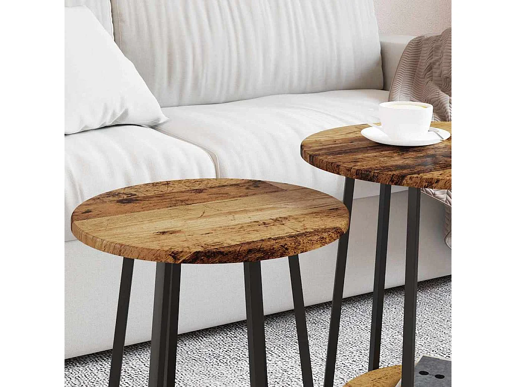 Bijzettafelset 2 pcs Oud hout en Zwart 50 x 50 x 51 cm