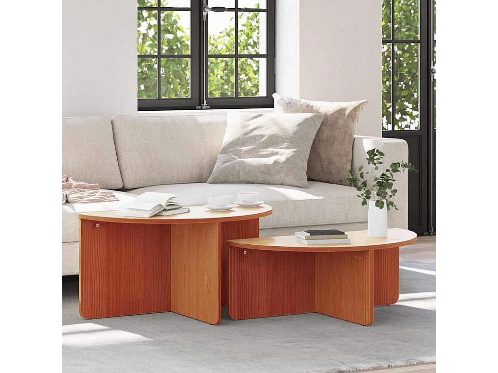 Mesa de Café 2 piezas Marrón cera 79 x 39.5 x 40 cm