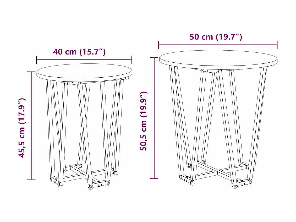 Ensemble de tables d'appoint 2 pièces Bois ancien et noir