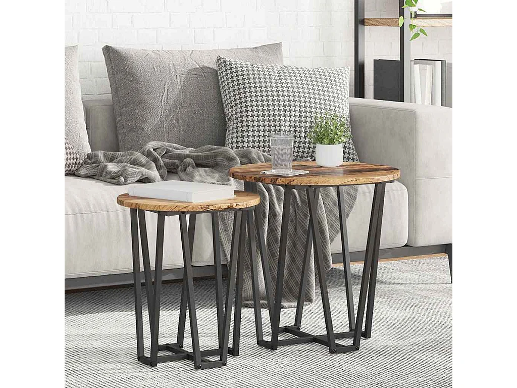 Ensemble de tables d'appoint 2 pièces Bois ancien et noir