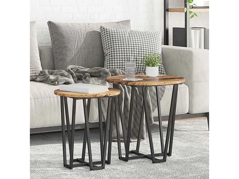 Bijzettafelset 2 pcs Oud hout en Zwart 50 x 50 x 50.5 cm