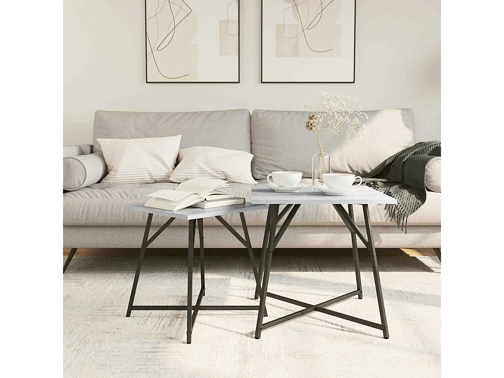 Ensemble de tables d'appoint 2 pièces Gris sonoma et Noir