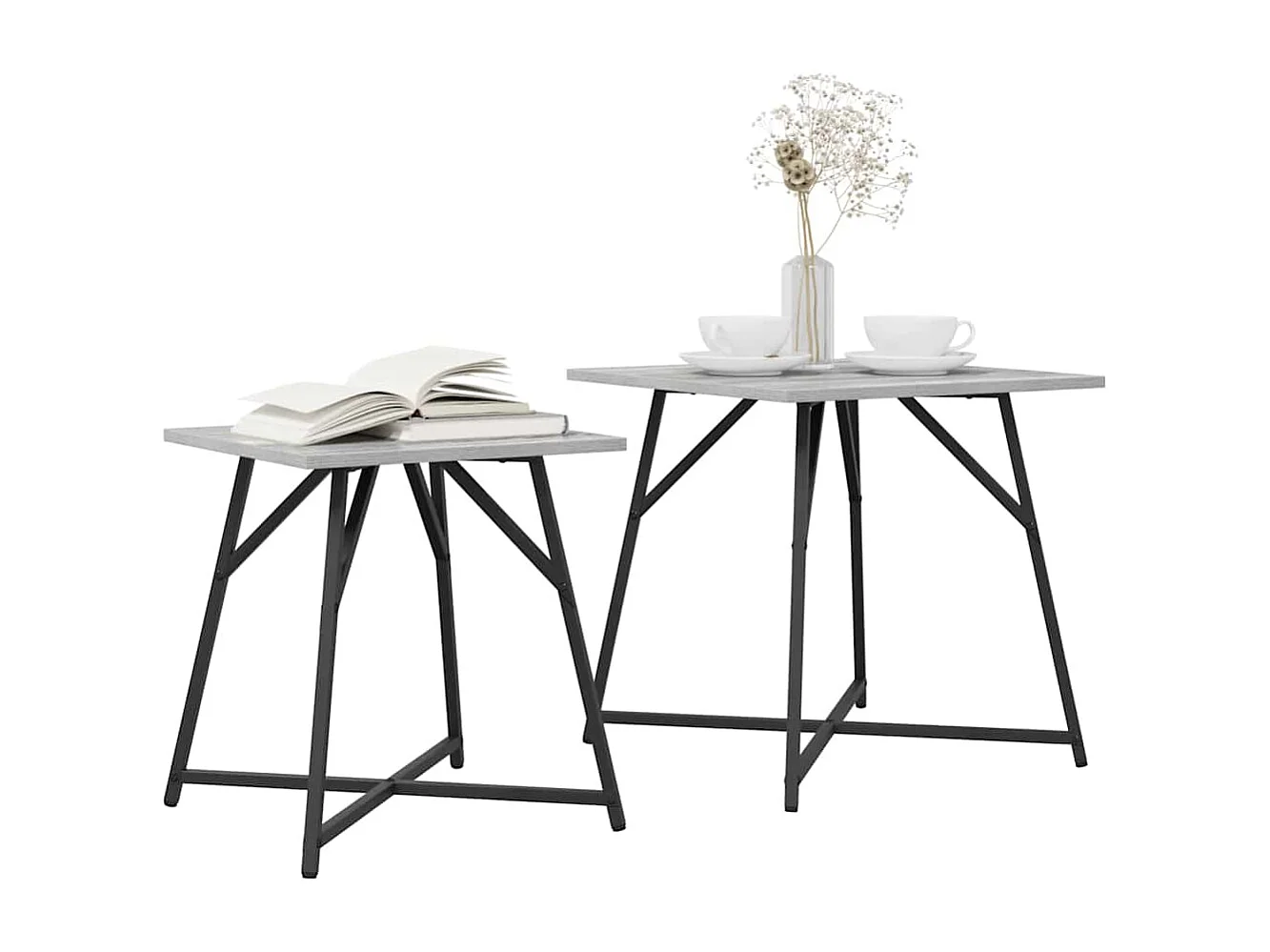 Ensemble de tables d'appoint 2 pièces Gris sonoma et Noir