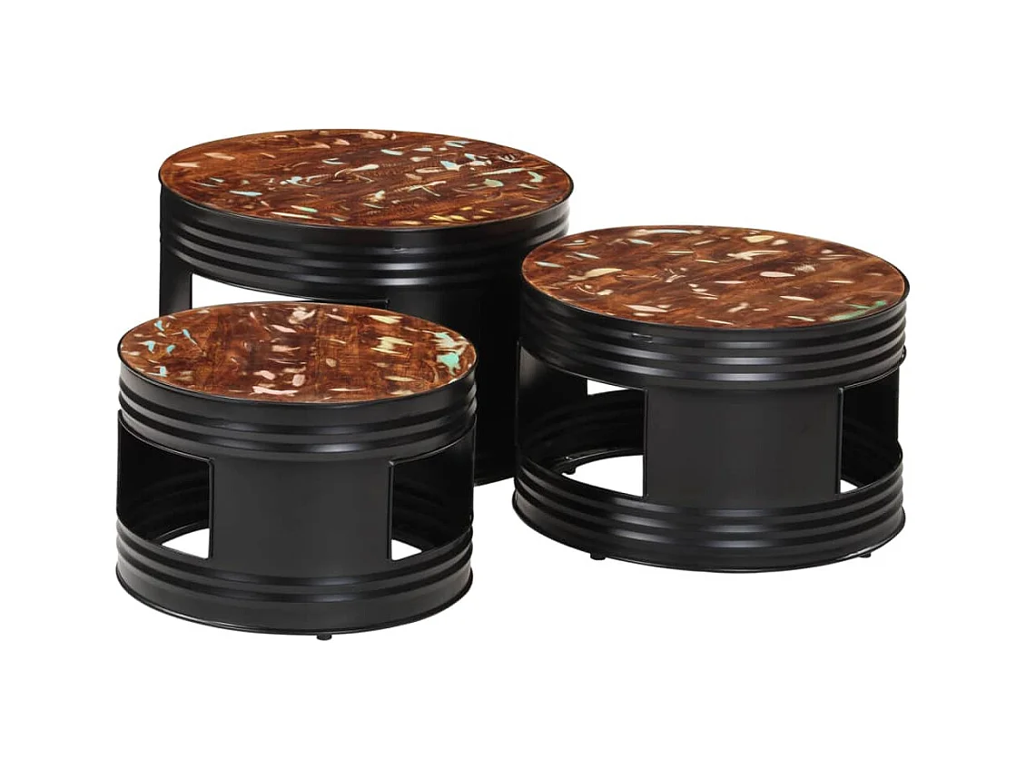 Tables de bar forme tambour 3 pièces bois massif de récupération