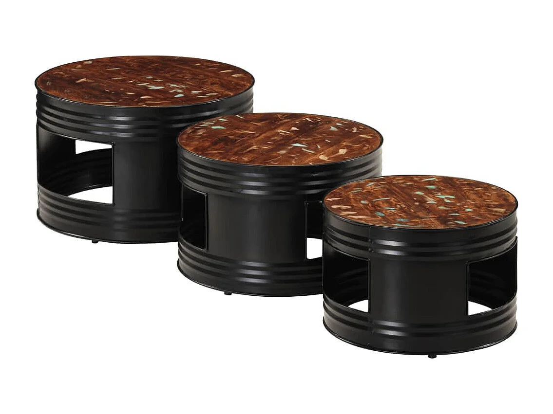 Tables de bar forme tambour 3 pièces bois massif de récupération