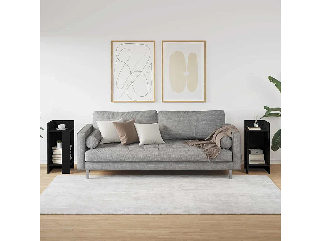 Tables d'appoint 2 pièces avec étagère noir 25,5x27x60 cm