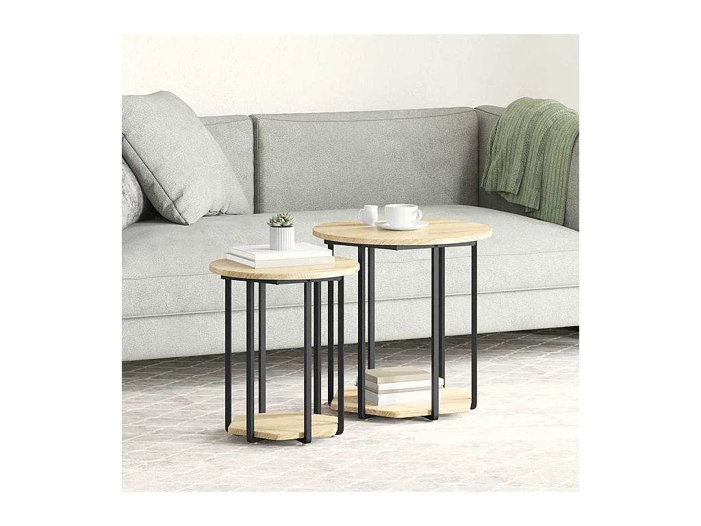 Bijzettafelset 2 pcs Sonoma eiken en zwart 50 x 50 x 50.5 cm