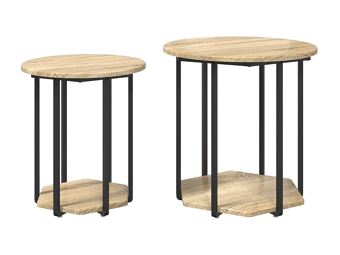 Bijzettafelset 2 pcs Sonoma eiken en zwart 50 x 50 x 50.5 cm