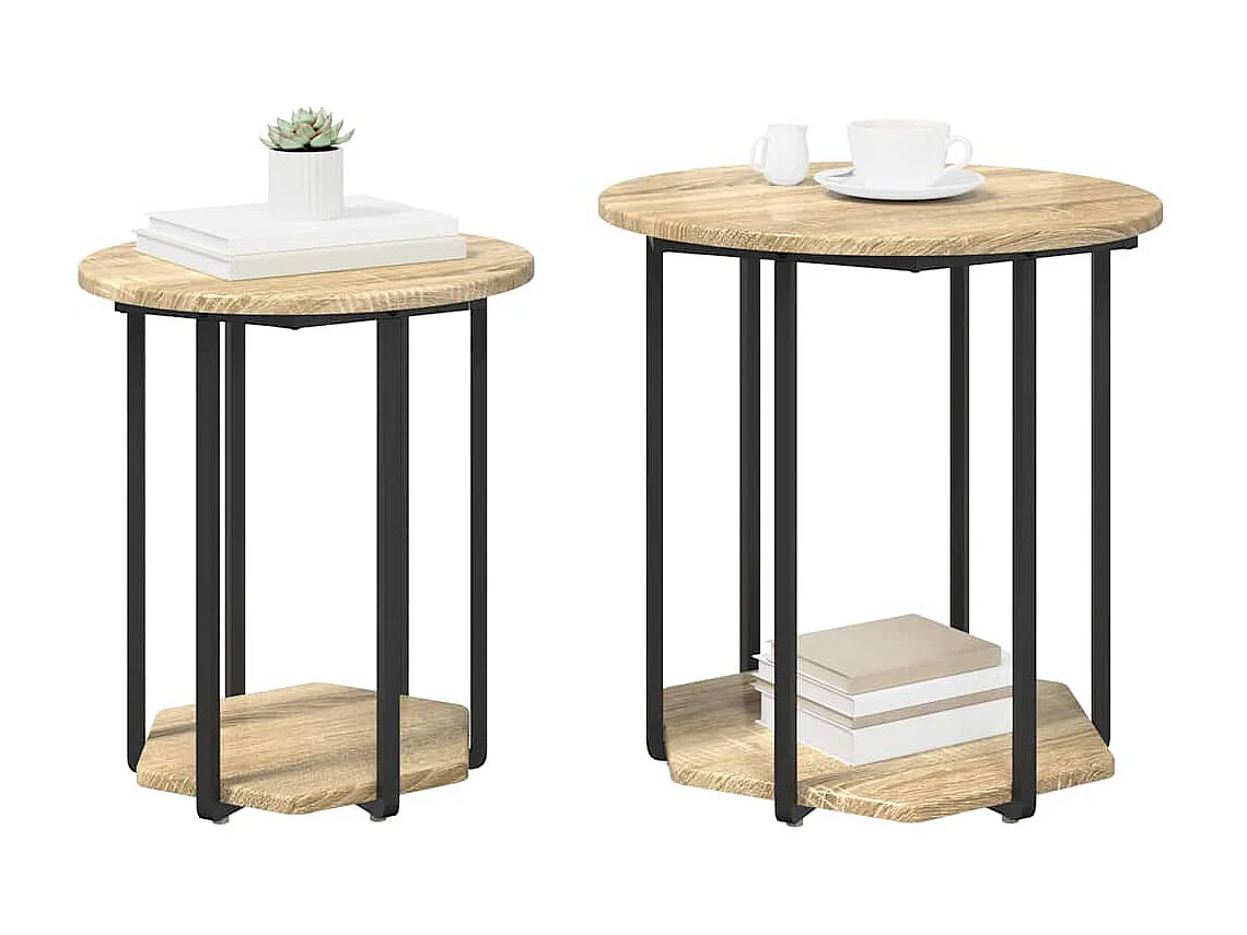 Bijzettafelset 2 pcs Sonoma eiken en zwart 50 x 50 x 50.5 cm