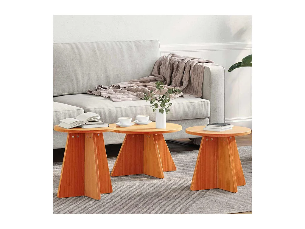 Salontafel 3 pcs Wasbruin 49 x 49 x 30 cm Massief grenenhout