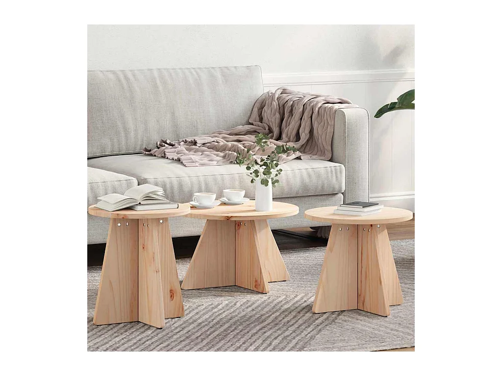Table basse 3 pièces Naturel 49 x 49 x 30 cm Bois massif en pin
