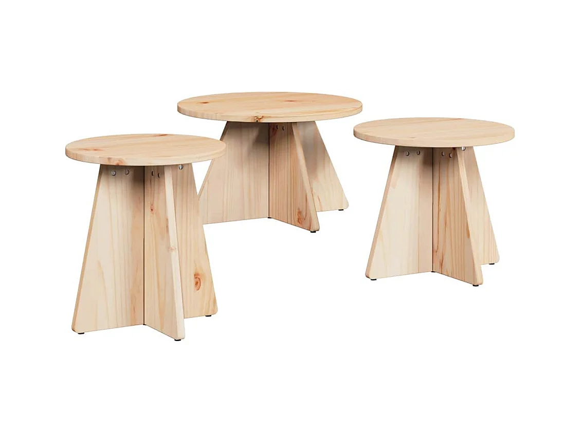 Table basse 3 pièces Naturel 49 x 49 x 30 cm Bois massif en pin
