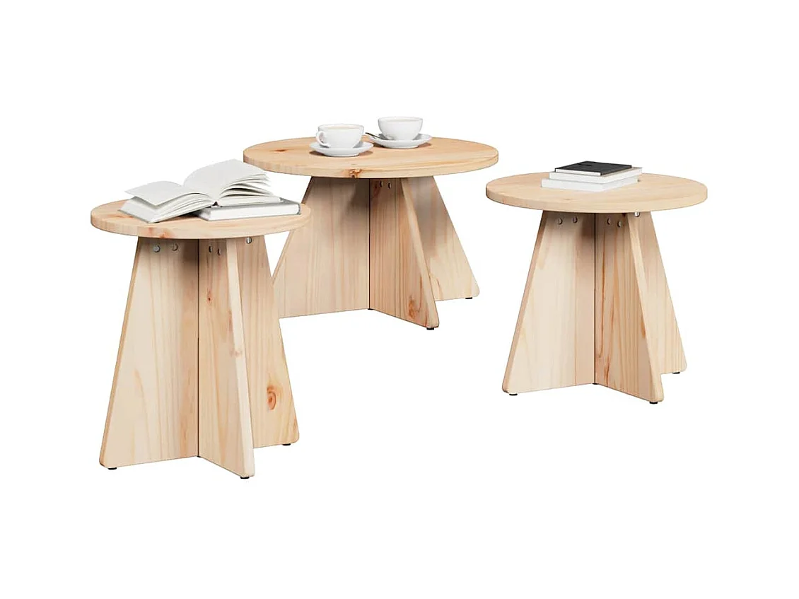 Table basse 3 pièces Naturel 49 x 49 x 30 cm Bois massif en pin