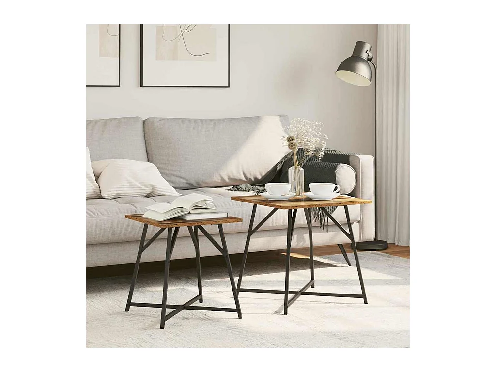 Ensemble de tables d'appoint 2 pièces Bois ancien et noir