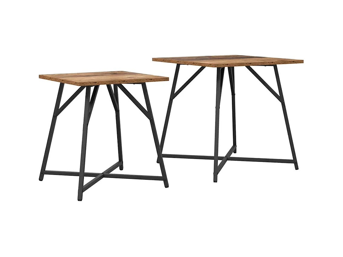 Ensemble de tables d'appoint 2 pièces Bois ancien et noir