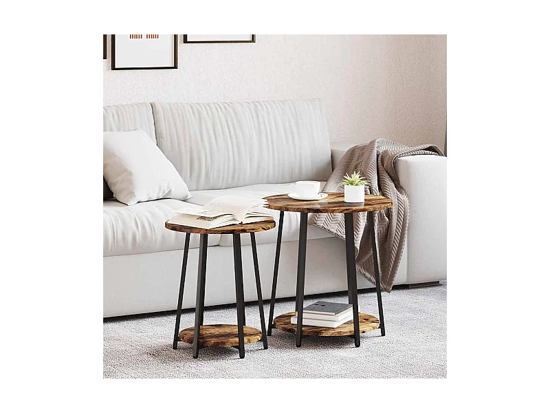 Ensemble de tables d'appoint 2 pièces Chêne fumé et noir