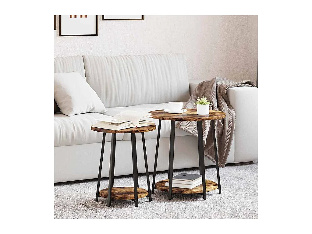 Ensemble de tables d'appoint 2 pièces Chêne fumé et noir