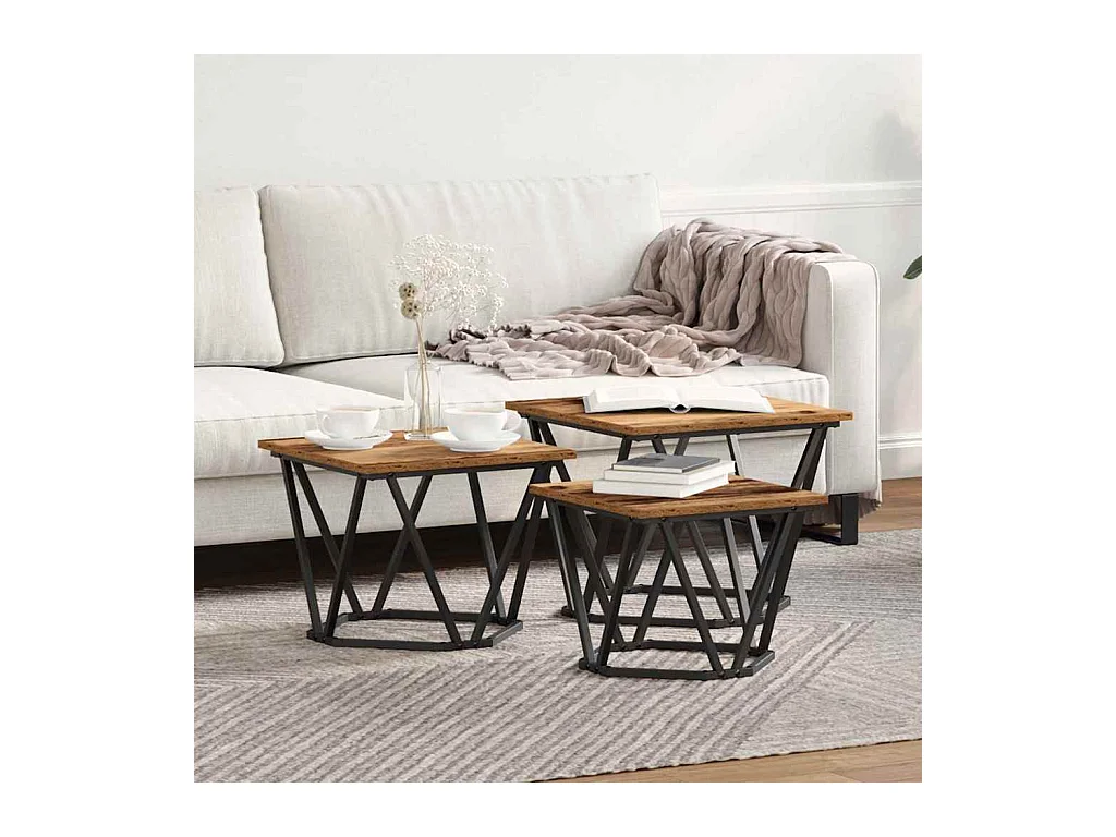 Table basse 3 pièces Bois ancien 50 x 50 x 40 cm