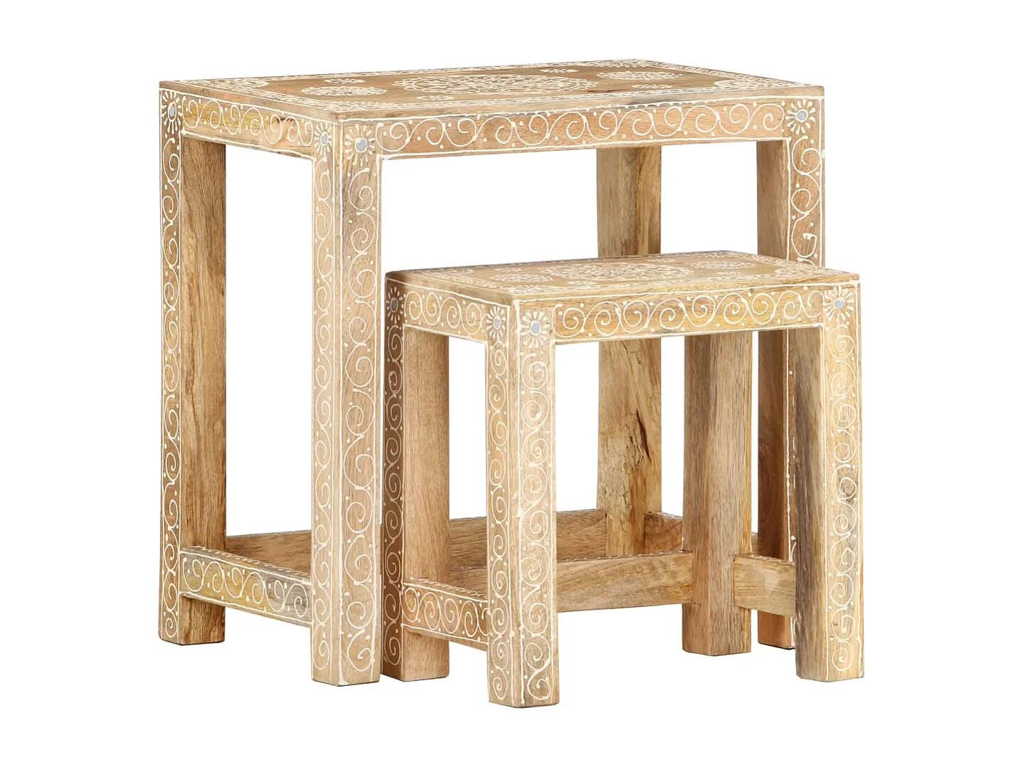 Tables d'appoint peintes à la main 2 pièces Bois de Manguier solide