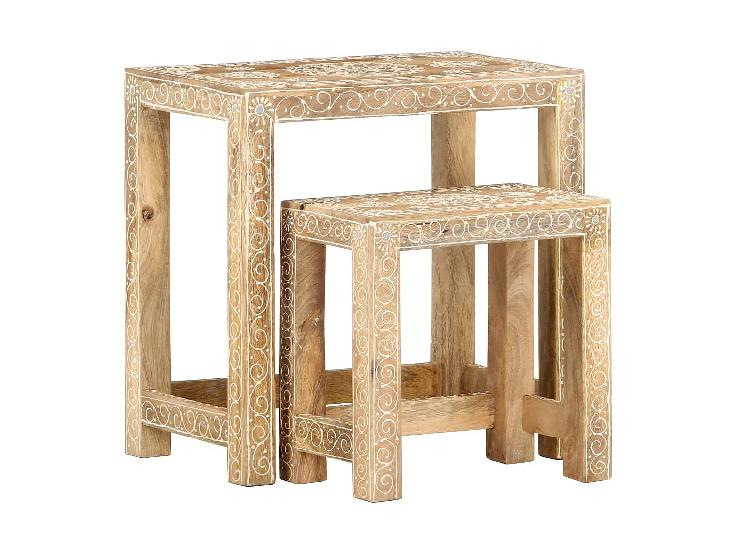 Tables d'appoint peintes à la main 2 pièces Bois de Manguier solide