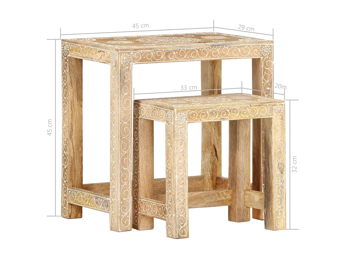 Tables d'appoint peintes à la main 2 pièces Bois de Manguier solide
