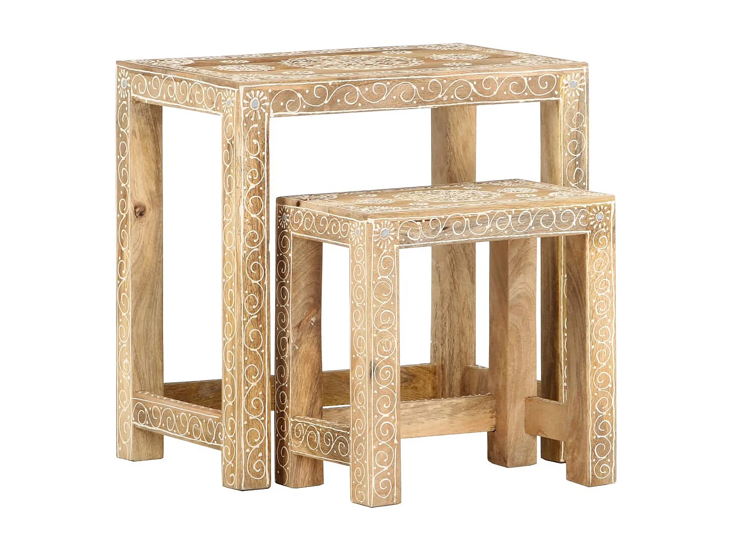Tables d'appoint peintes à la main 2 pièces Bois de Manguier solide