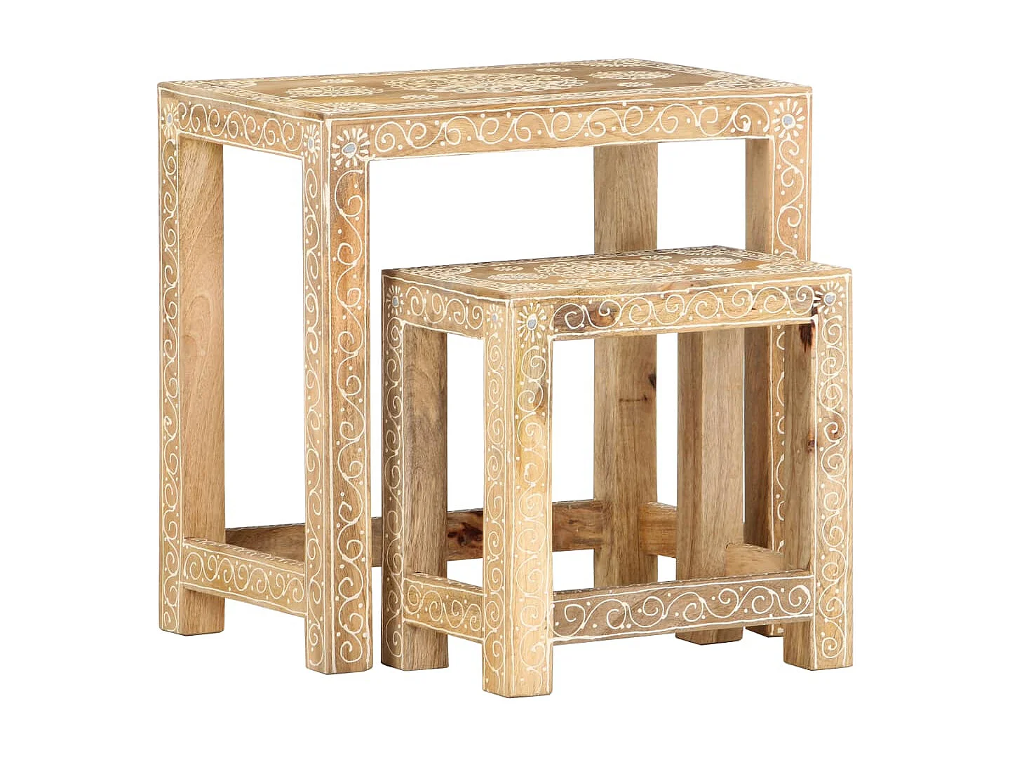 Tables d'appoint peintes à la main 2 pièces Bois de Manguier solide