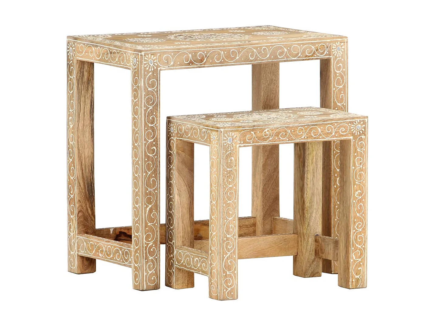 Tables d'appoint peintes à la main 2 pièces Bois de Manguier solide