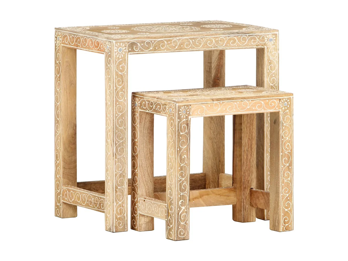 Tables d'appoint peintes à la main 2 pièces Bois de Manguier solide
