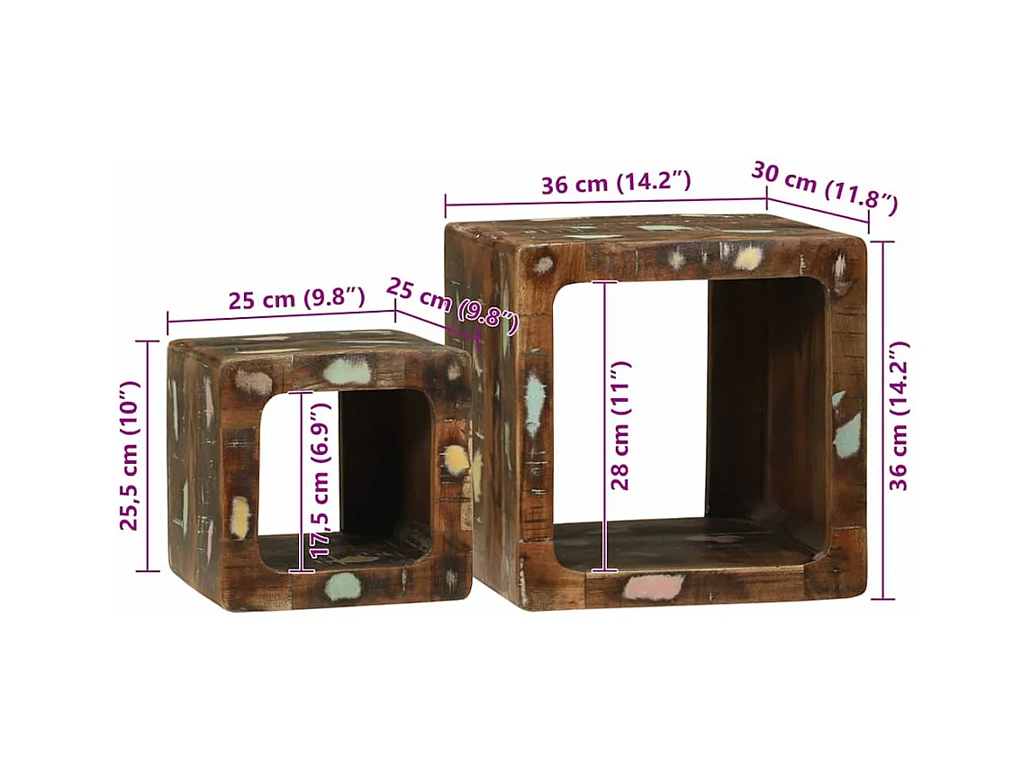 Table basse 2 pièces Multicolore bois de récupération massif