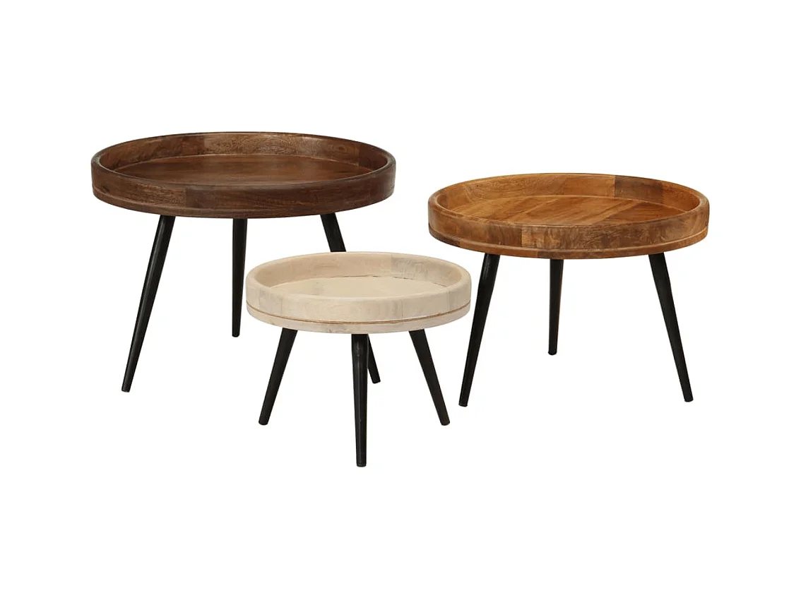 Tables basses rondes 3 pièces bois de manguier massif