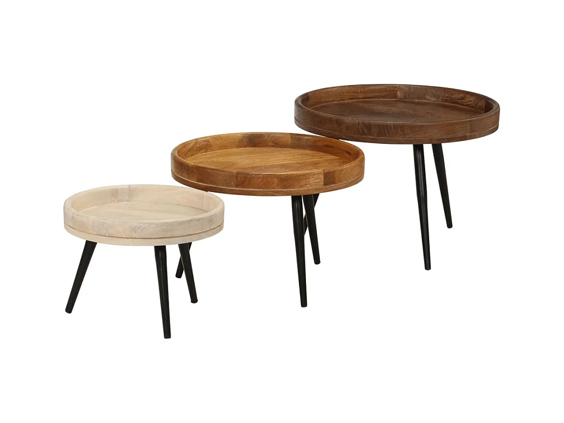 Tables basses rondes 3 pièces bois de manguier massif