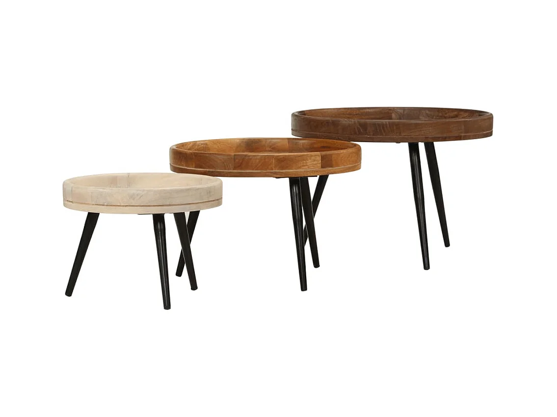 Tables basses rondes 3 pièces bois de manguier massif