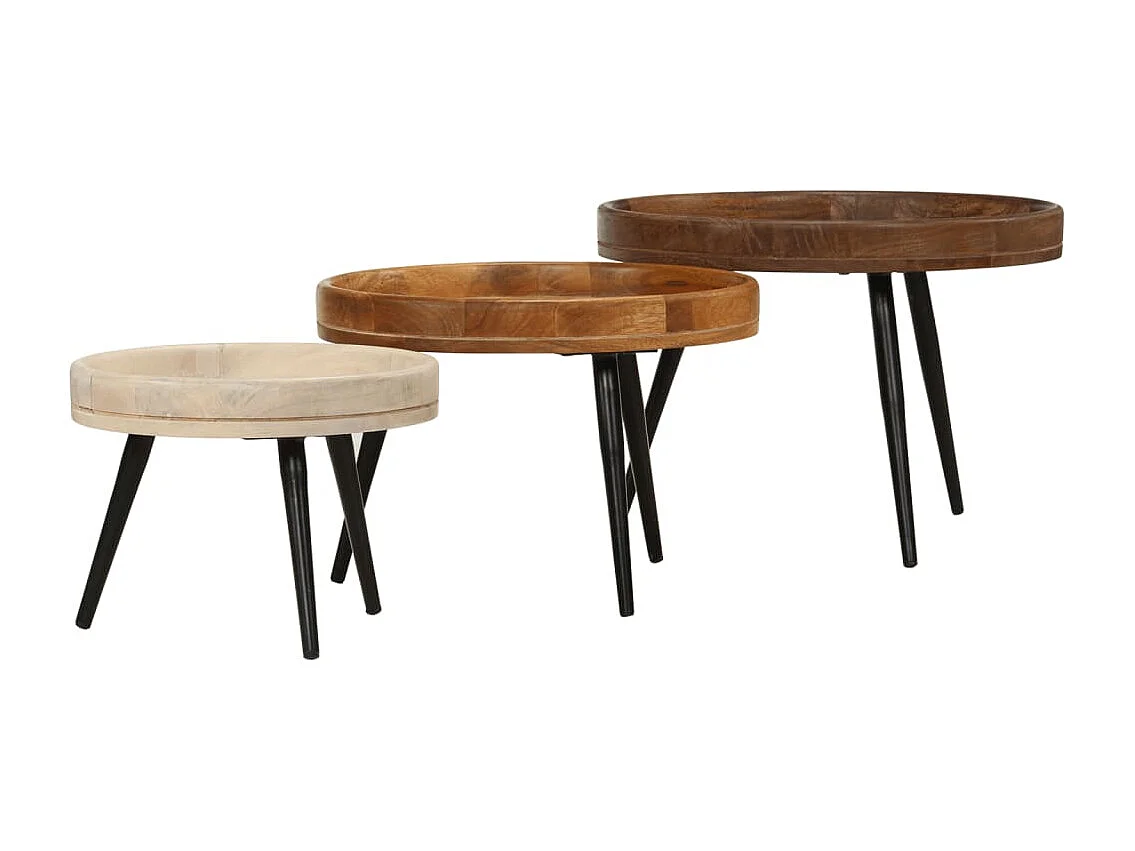 Tables basses rondes 3 pièces bois de manguier massif