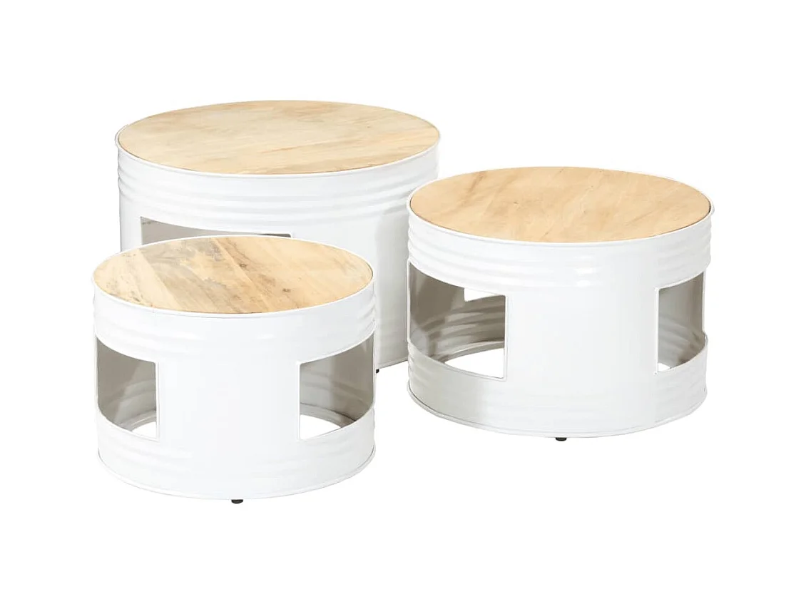 Tables de bar forme tambour 3 pièces bois de manguier massif brut