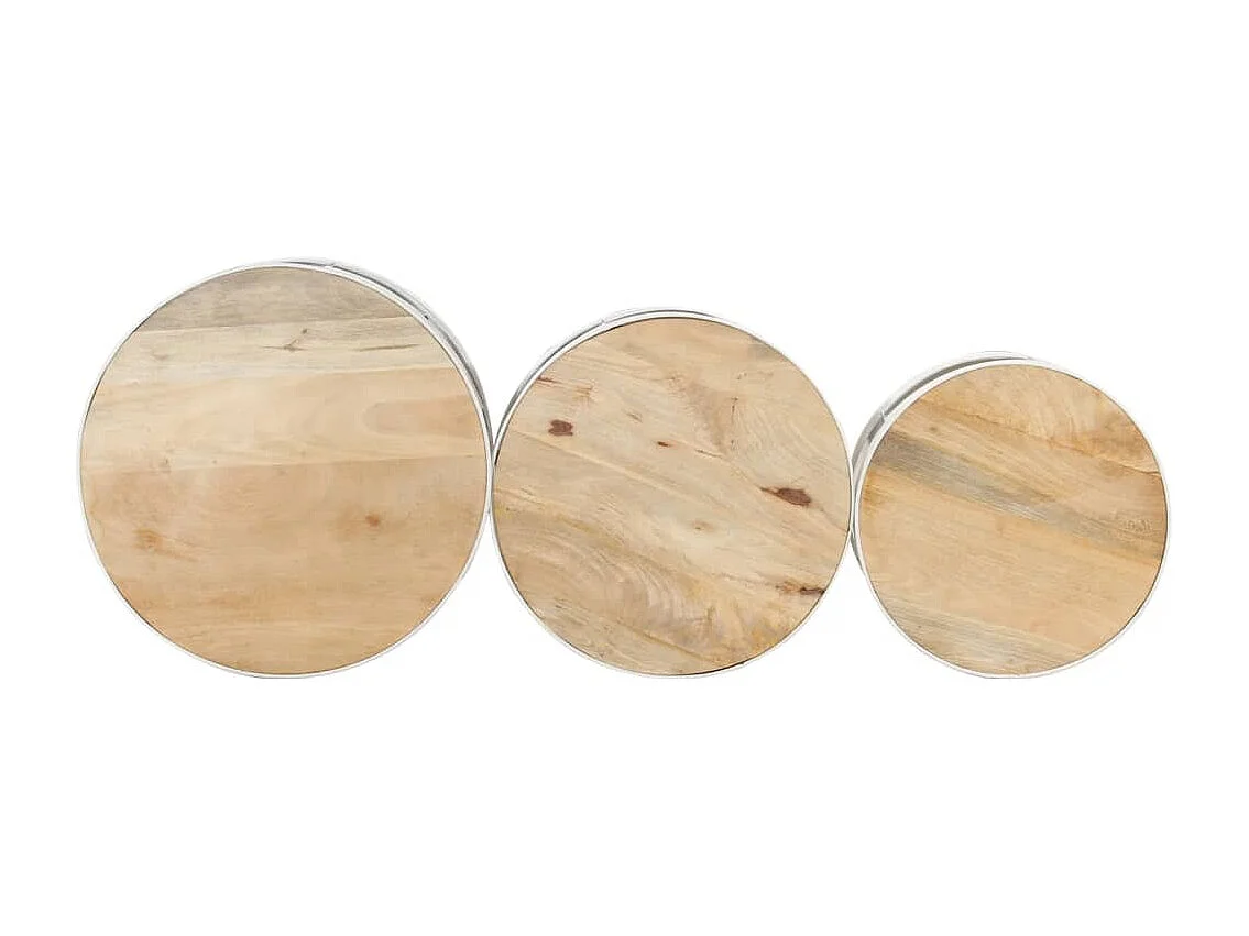 Tables de bar forme tambour 3 pièces bois de manguier massif brut