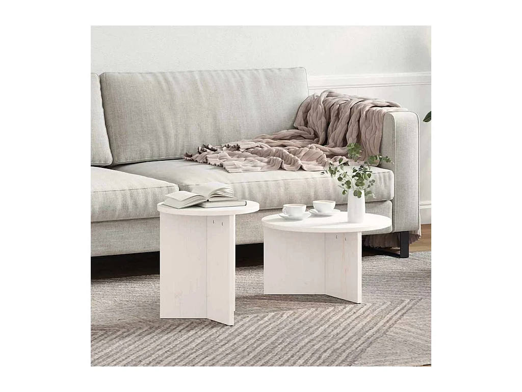 Table basse 2 pièces Blanc 49 x 49 x 28 cm Bois de pin massif