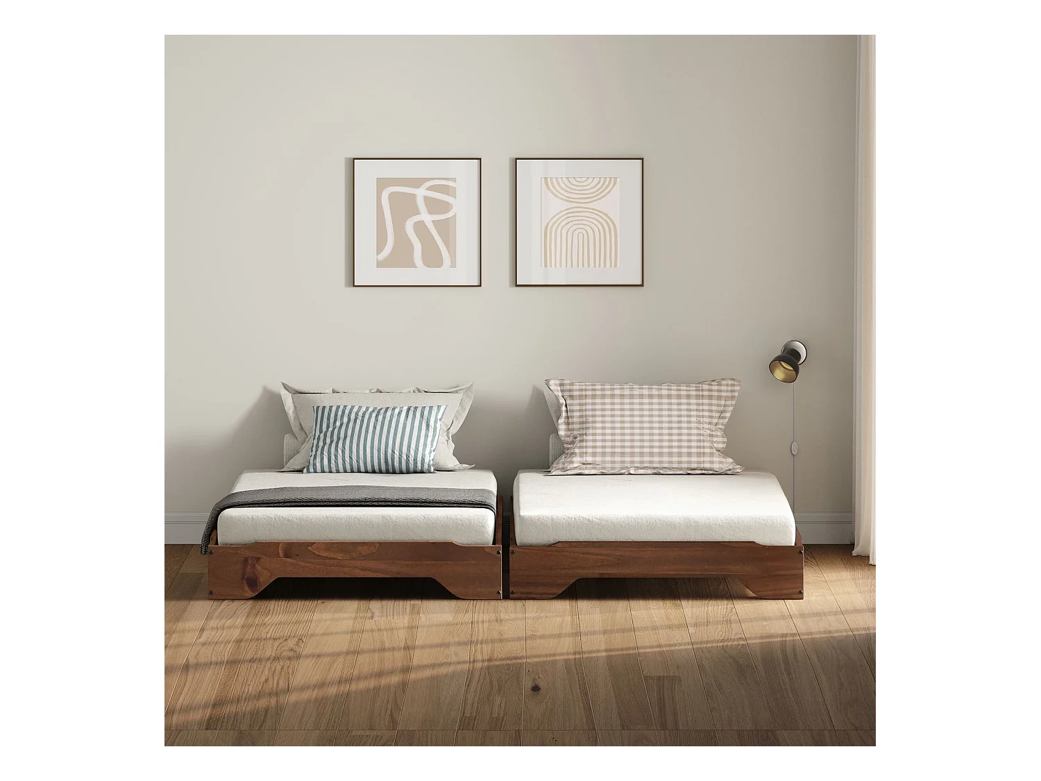 Lot de 2 lits superposables RONNY 90 x 200 cm brun foncé couchage supplémentaire fonctionnel en pin massif