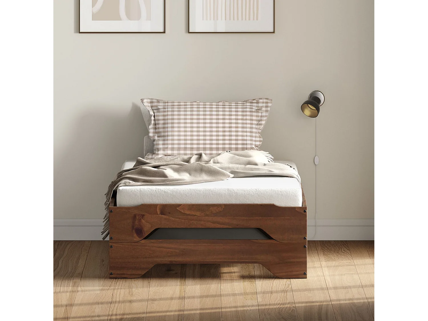 Lot de 2 lits superposables RONNY 90 x 200 cm brun foncé couchage supplémentaire fonctionnel en pin massif