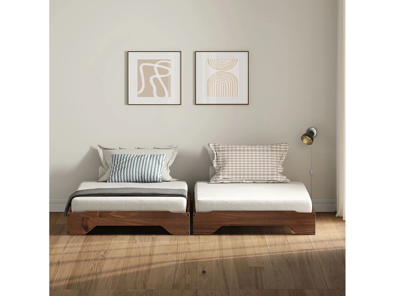 Lot de 2 lits superposables RONNY 90 x 200 cm brun foncé couchage supplémentaire fonctionnel en pin massif